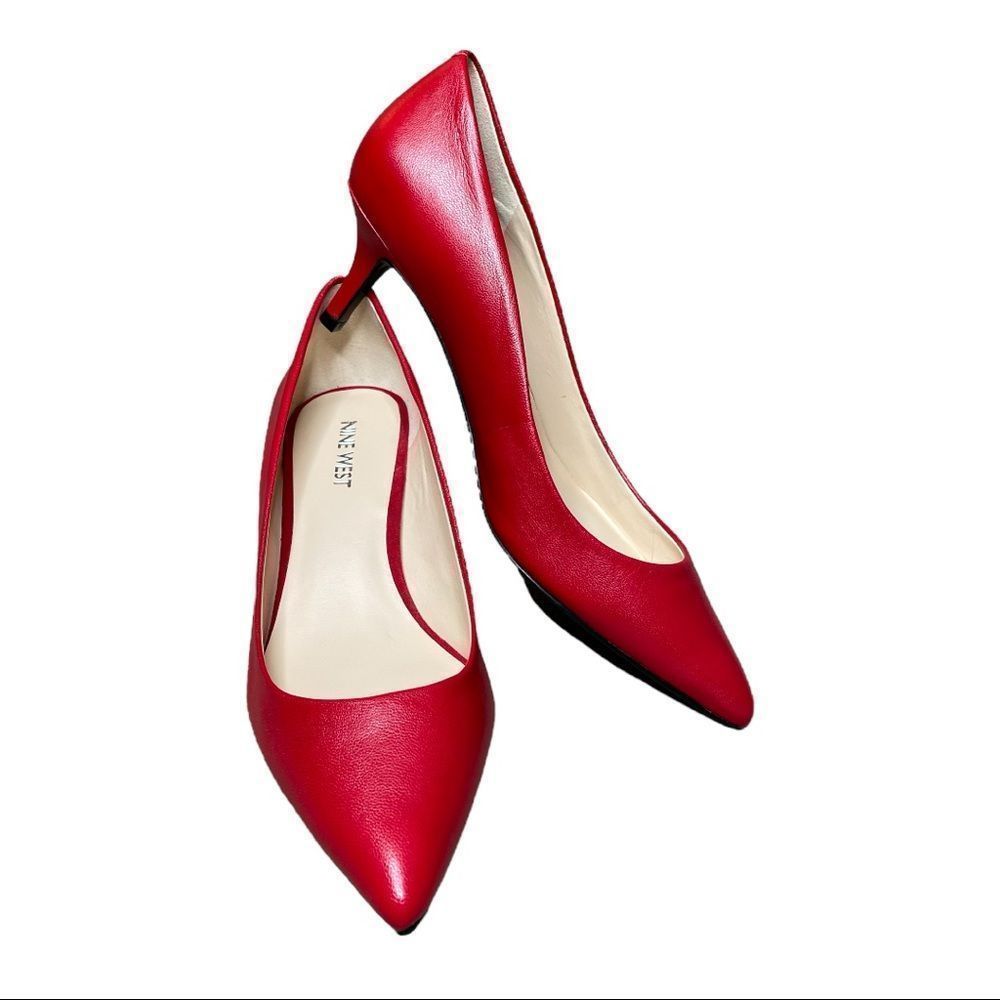 Nine West Women's Xeena Dress Pump Lipstick Red Leather Heels Womens 7
